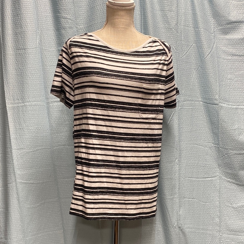 Jones New York size 1X Black and‎ White Striped pocket  Tee soft stretch comfy